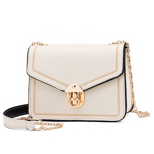 

Trim Detail Flap Chain Bag, Beige