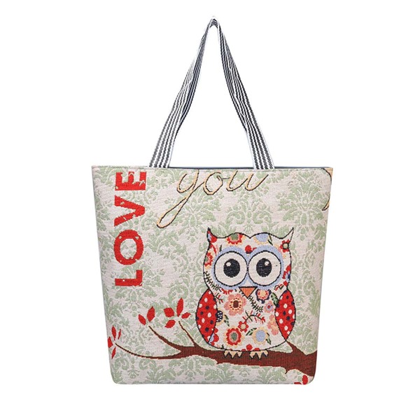 

Cartoon & Letter Graphic Shopper Bag, Beige
