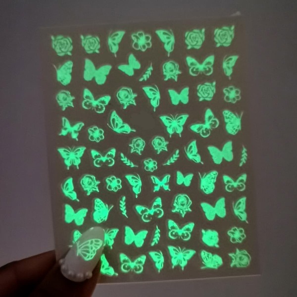 

1sheet Luminous Butterfly Pattern Nail Art Sticker, Green