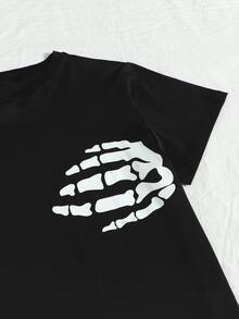 Conjunto de pijama Halloween estampado de cráneo - Negro - Ver 3