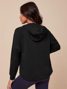 Slant Pockets Raglan Sleeve Hooded Sports Jacket