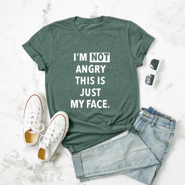 

Plus Slogan Graphic Crew Neck Tee, Green