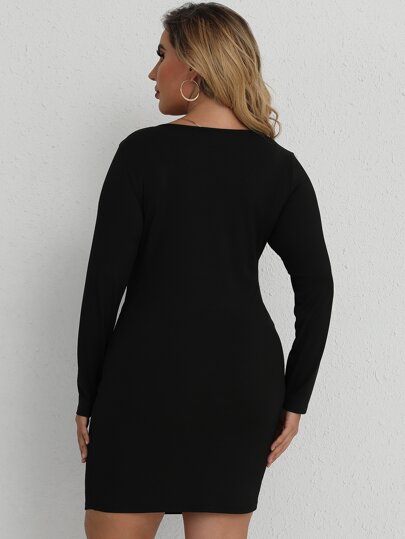 Plus Notched Neck Ribbed Knit Bodycon Dress