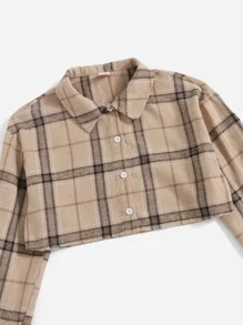 SHEIN Girls Solid Dress With Tartan Blouse - Multicolor - View 4