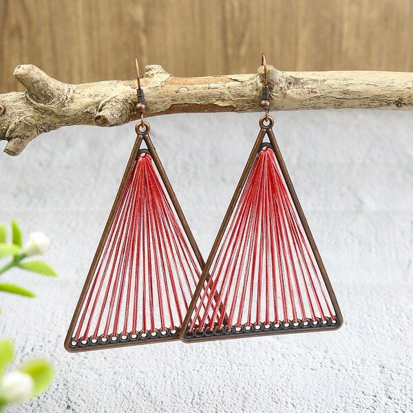 

Bohemian Geo Drop Earrings, Red