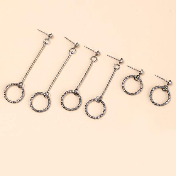 

3pairs Round Drop Earrings, Dark grey