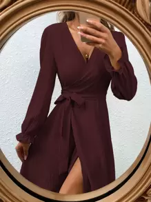 SHEIN Clasi Vestido color rosa seco con escote en V, envolvente y romántico, sexy