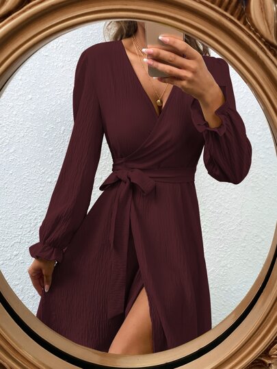 SHEIN Clasi Vestido color rosa seco con escote en V, envolvente y romántico, sexy