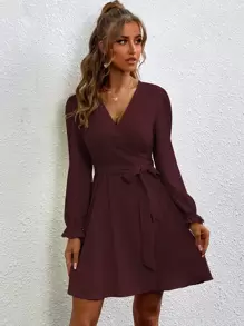 SHEIN Clasi Vestido color rosa seco con escote en V, envolvente y romántico, sexy