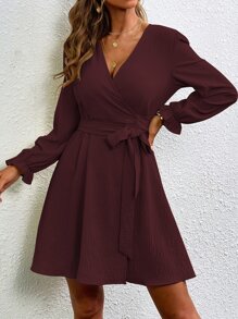 SHEIN Clasi Vestido color rosa seco con escote en V, envolvente y romántico, sexy