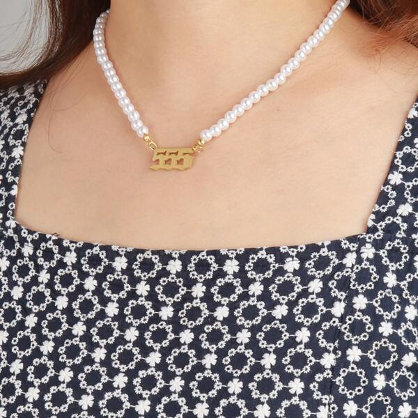 

Number Decor Faux Pearl Beaded Necklace, Gold