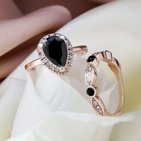 

2pcs Water Drop Decor Ring, Black