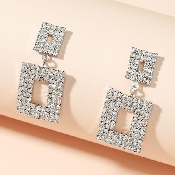 

Rhinestone Geo Decor Drop Earrings, Silver