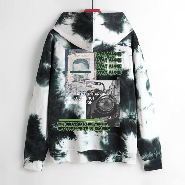 

Men Tie Dye Slogan & Figure Graphic Hoodie, Multicolor