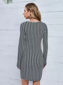 SHEIN Maternity Houndstooth Print Bodycon Dress - Black and White - View 2
