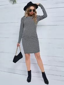 SHEIN Maternity Houndstooth Print Bodycon Dress - Black and White - View 4
