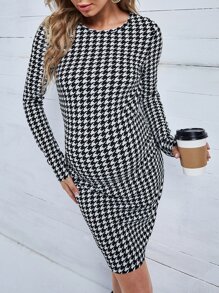 SHEIN Maternity Houndstooth Print Bodycon Dress - Black and White - View 5