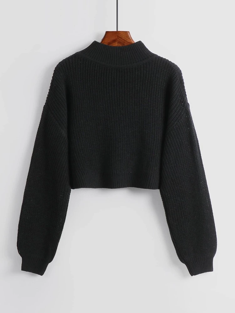 Solid Ribbed Knit Drop Shoulder Sweater Knit Pullover Fall Winter