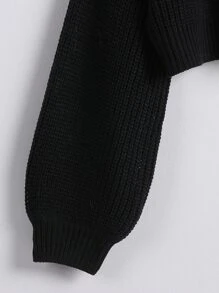 Franclia Suéter de punto acanalado de hombros caídos, tejido de punto para otoño e invierno - Negro - Ver 8