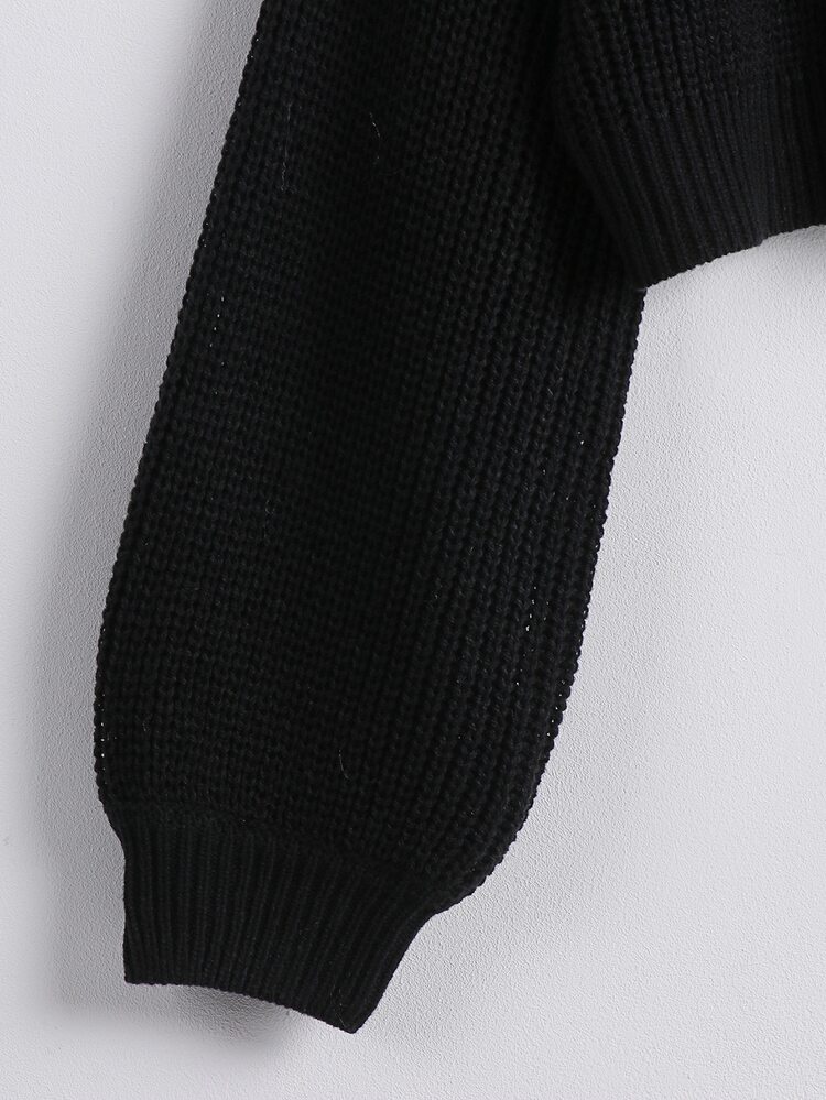 Solid Ribbed Knit Drop Shoulder Sweater Knit Pullover Fall Winter