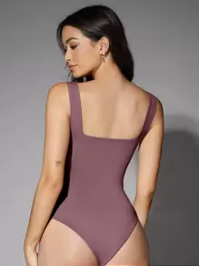 Silquee 1pc Square Neck Solid Bodysuit - Mauve Purple - View 2