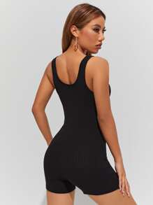 SHEIN PETITE Jednolity Kostium Gimastyczny Czarny Tank romper