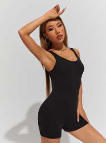 SHEIN PETITE Jednolity Kostium Gimastyczny Czarny Tank romper