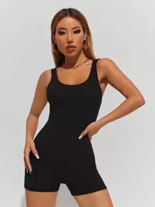 SHEIN PETITE Jednolity Kostium Gimastyczny Czarny Tank romper