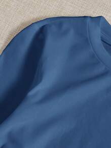 SHEIN EZwear Áo thun nữ Dây kéo Xù màu trơn Giải trí - Màu xanh bụi bặm - Xem 3