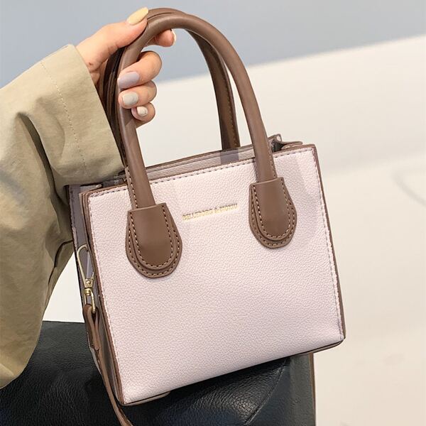 

Contrast Binding Textured Square Bag, Light grey