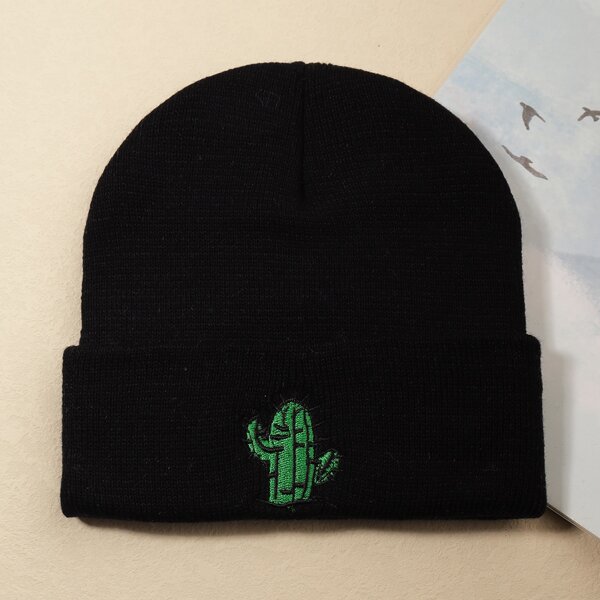 

Cactus Embroidered Beanie, Black