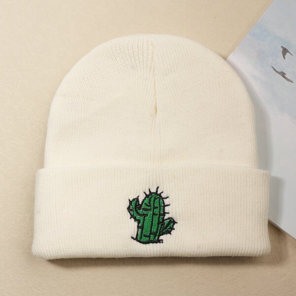 

Cactus Embroidered Beanie, White