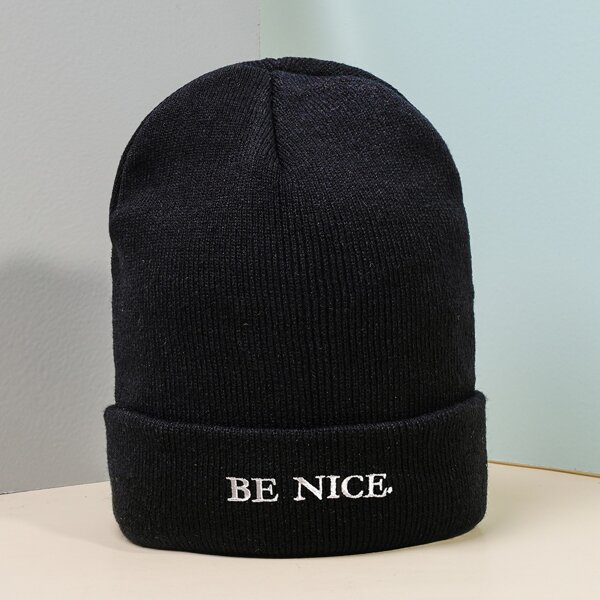 

Men Letter Embroidered Knitted Hat, Black