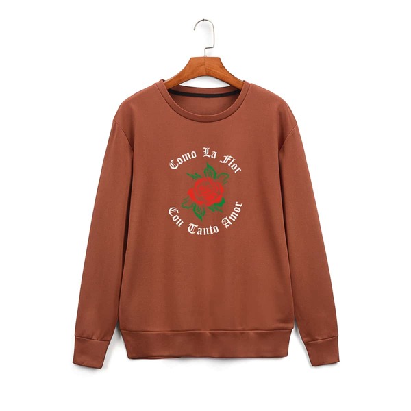 

Floral & Slogan Graphic Sweatshirt, Coffee brown