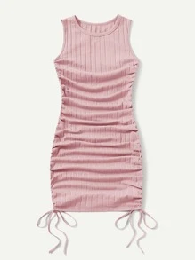 SHEIN EZwear Vestido ajustado con cordón lateral fruncido - Rosa vieja - Ver 5