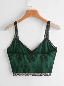 SHEIN Unity Áo hai dây Plus Size Tương phản ren Gợi cảm - màu xanh lá - Xem 2