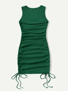 Muchica Đầm Dây kéo Xù Gân đan màu trơn Giải trí - Màu xanh lá cây đậm - Xem 2