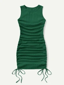 Muchica Đầm Dây kéo Xù Gân đan màu trơn Giải trí - Màu xanh lá cây đậm - Xem 3