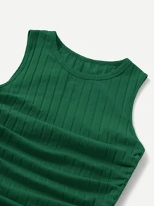 Muchica Đầm Dây kéo Xù Gân đan màu trơn Giải trí - Màu xanh lá cây đậm - Xem 4