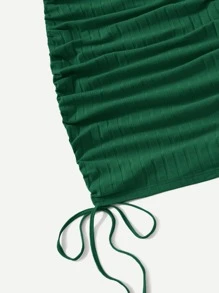 Muchica Đầm Dây kéo Xù Gân đan màu trơn Giải trí - Màu xanh lá cây đậm - Xem 5