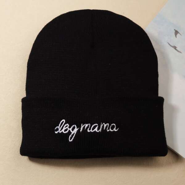 

Letter Embroidered Beanie, Black