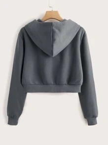 SHEIN Sudadera con capucha con cordón con cremallera - Gris Oscuro - Ver 2