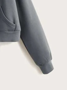 SHEIN Sudadera con capucha con cordón con cremallera - Gris Oscuro - Ver 3