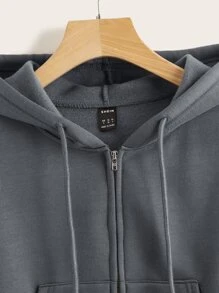 SHEIN Sudadera con capucha con cordón con cremallera - Gris Oscuro - Ver 4