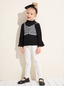 Bộ thời trang bé gái Xù nhỏ Xù Sọc Giải trí - Đen và trắng - Xem 3