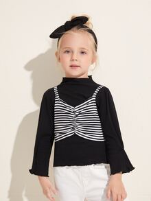 Bộ thời trang bé gái Xù nhỏ Xù Sọc Giải trí - Đen và trắng - Xem 4