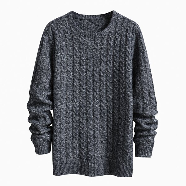 

Men Round Neck Cable Knit Sweater, Grey