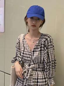 Button Through Tie Front Crop Blouse - Black and White - View 1