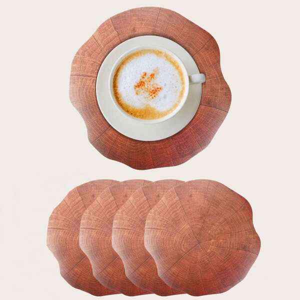 

4pcs Wooden Pattern Placemat, Brown