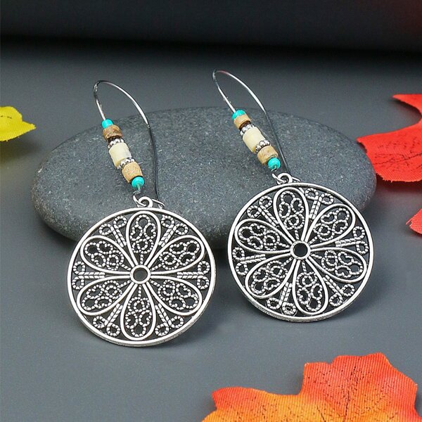 

Hollow Out Flower Decor Earrings, Antique silver